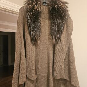 Alice + Olivia Brown Poncho with Real Fur Collar